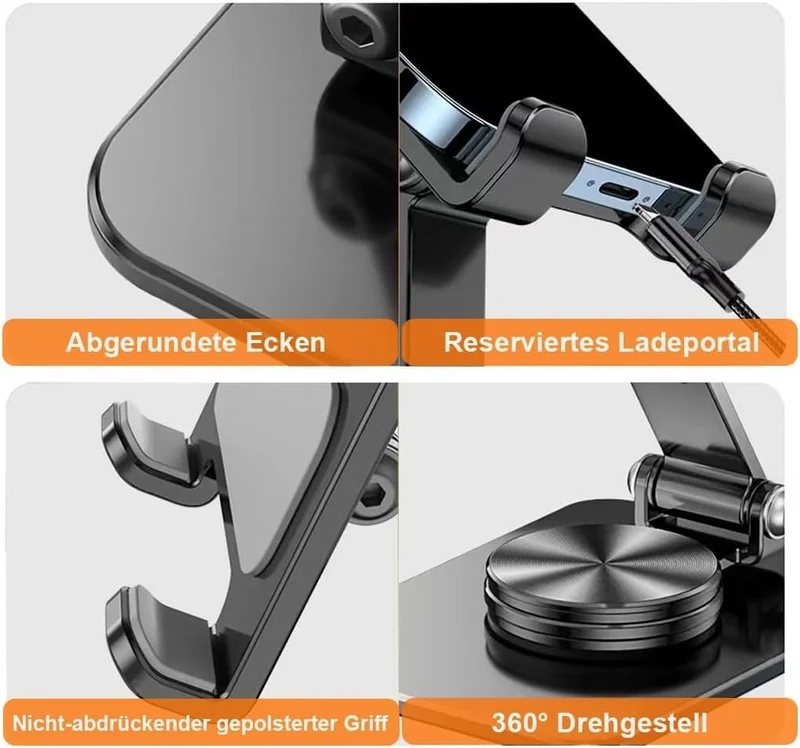 360° Drehbarer Handy-Ständer Tisch Metall Faltbar Verstellbar 4–11 Zoll