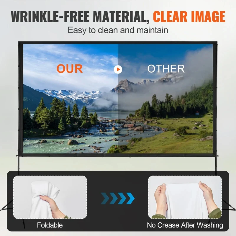 Beamer Leinwand mit Stativ 70–150 Zoll Auswahl – 16:9 Projektor Leinwand für Heimkino, Präsentationen und Outdoor Kino