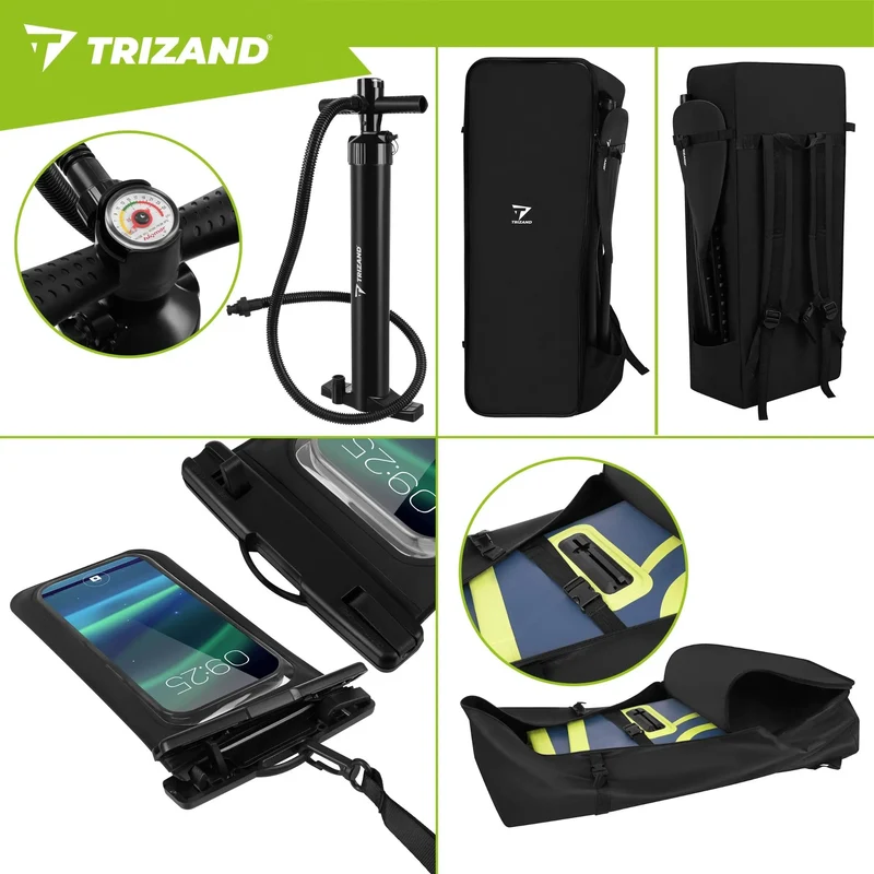 TRIZAND SUP Board 320 × 84 × 15 cm – Aufblasbares Stand Up Paddle Board bis 150 kg mit Paddel, Pumpe & Rucksack