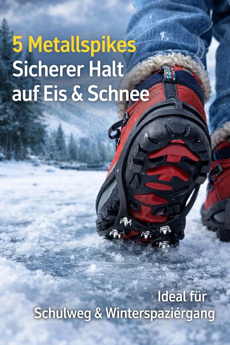 Kinder Schuhspikes 5 Metallzähne – Rutschfeste Eiskrallen für Schuhe | Anti-Rutsch Schneespikes für Eis & Schnee