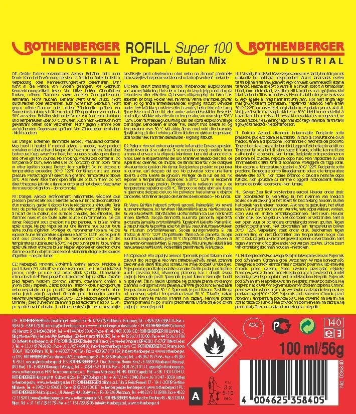 Rothenberger Industrial 4x Nachfüllgas 100 ml – Universal Feuerzeuggas + 5