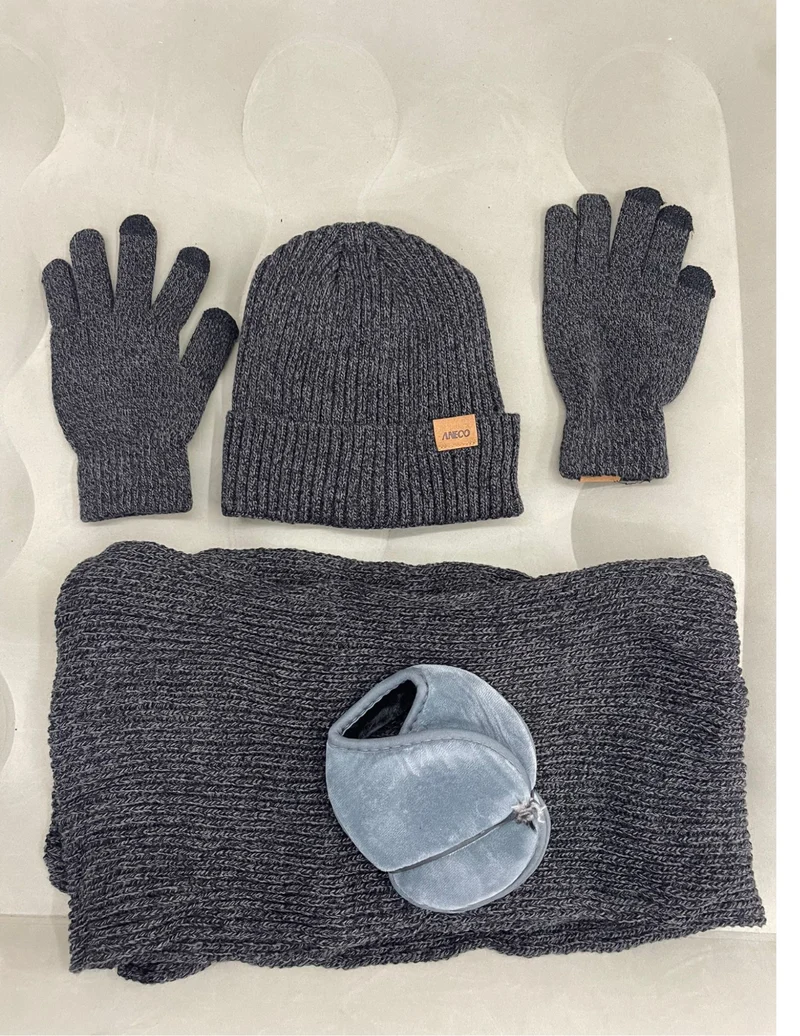 Herren Winterset 4-teilig 🧣 Mütze Schal Handschuhe Ohrenwärmer Strick