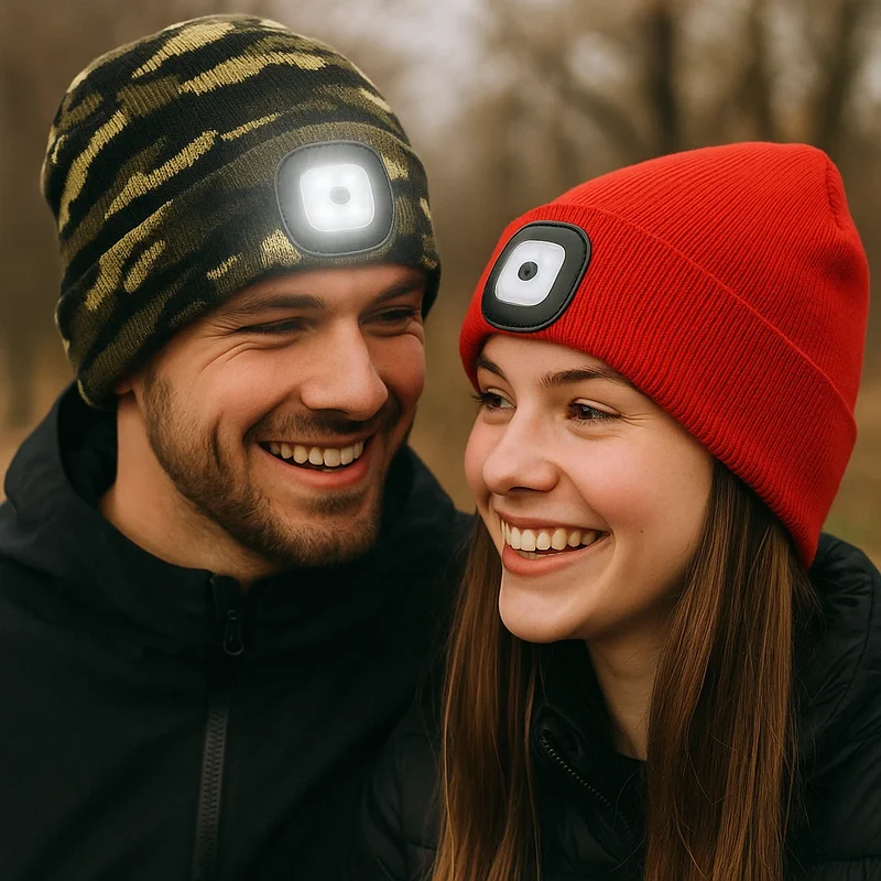 Wintermütze warme Strickmütze mit LED Licht aufladbar USB Beanie Portwest Mütze