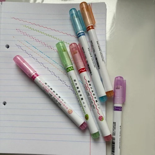 6 Muster Marker für Kinder – Kreativ Stifte mit Herz-, Blumen-, Wellen- und Linienmotiven im Etui