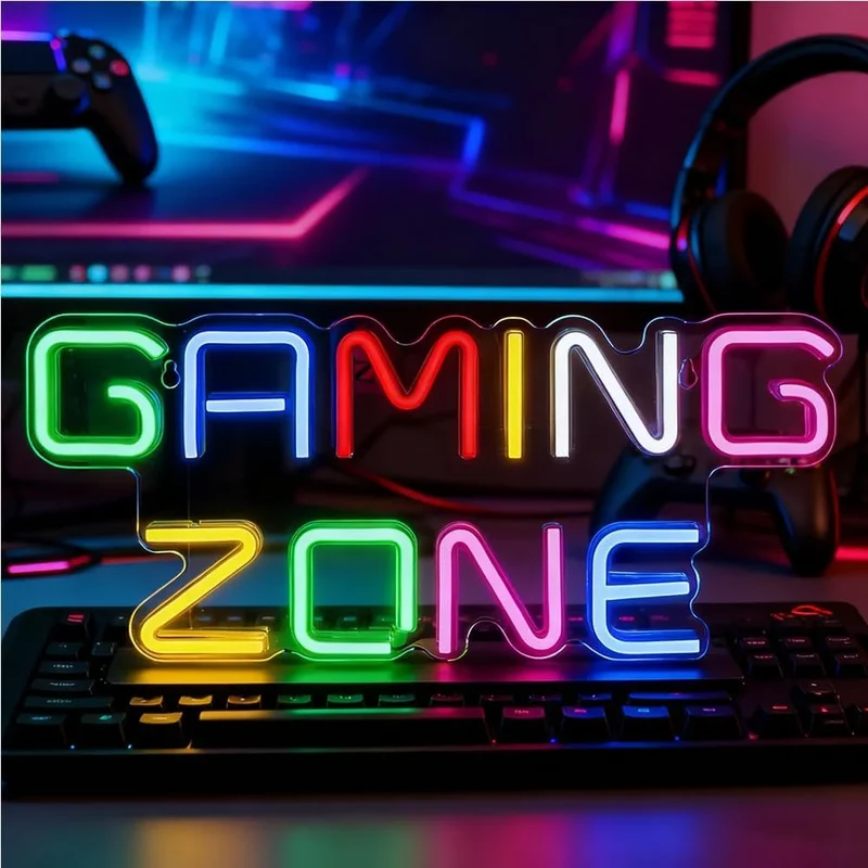 Game Zone Neon Schild mit LED-Beleuchtung – USB Gaming Licht 32 × 13,8 cm für Spielzimmer und Gaming Setup