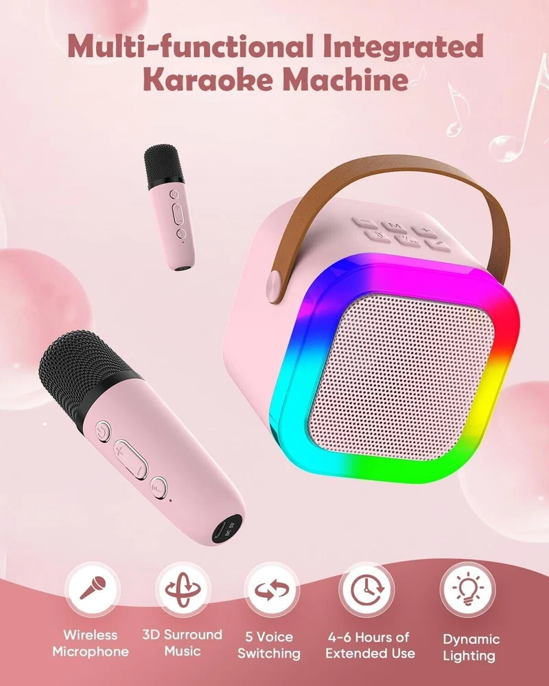 Karaoke Maschine Kinder 4–12 Jahre Bluetooth Mikrofon LED Geburtstag 🎤🎁 🎄✔