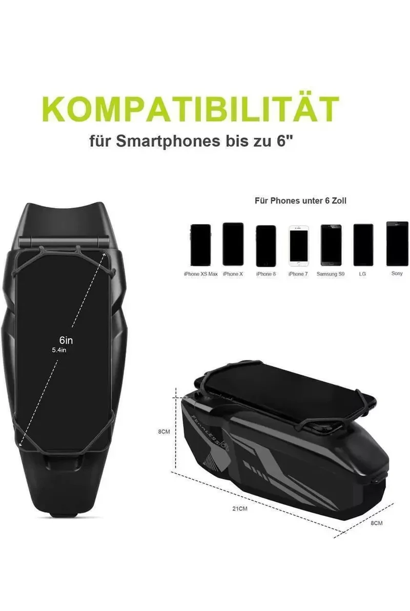 Fahrrad Rahmentasche Blau mit Handyhalter – Wasserdichte Oberrohr Tasche 1L für Smartphones bis 6 Zoll
