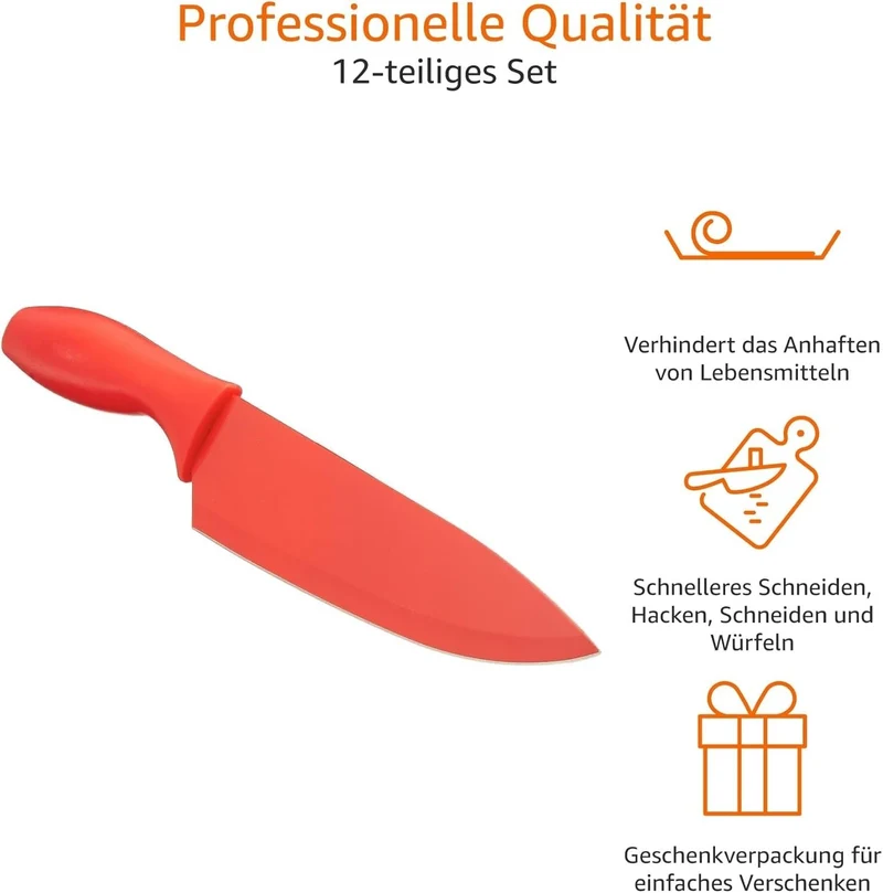 Messer-Set 12-teilig – Kochmesser, Brotmesser, Santoku & mehr im bunten Design