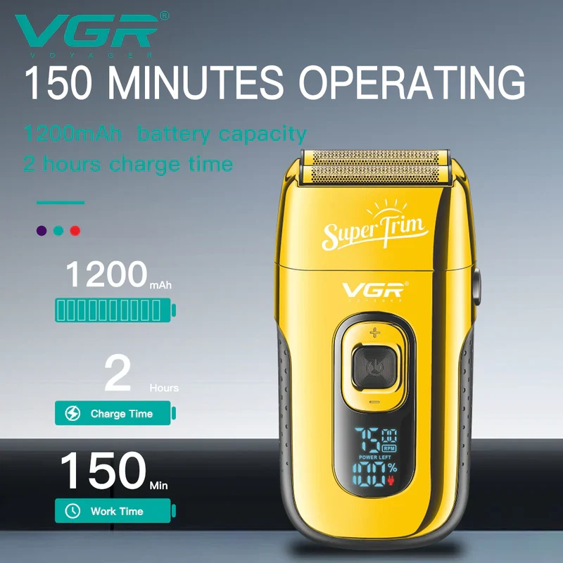 VGR V-332 Professional Foil Shaver for men, 150-Minute Runtime, Dual Independent Foils | Cordless & Corded Use with 1 Year Warranty (Gold)