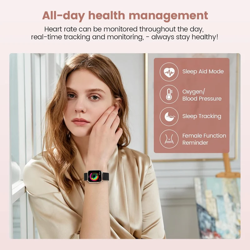 Smartwatch mit Bluetooth & Fitness-Tracking – Sportuhr mit Gummiarmband, Schwarz