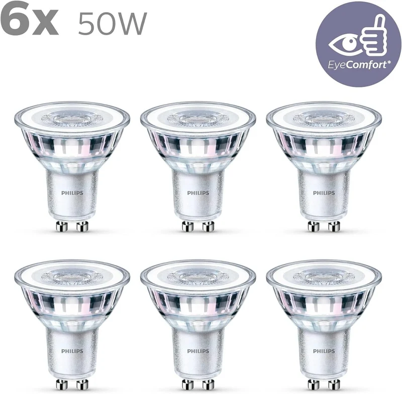 Philips LED Classic GU10 Lampe, 50 W, Reflektor, warmweiß, 1er Pack - 6er Pack