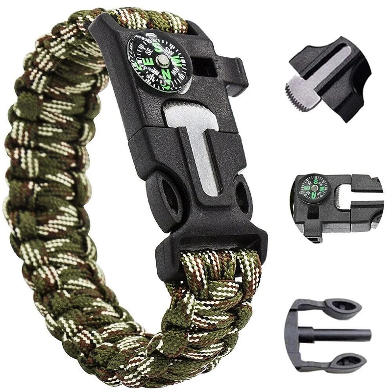 Survival Armband 5in1 mit Paracord, Kompass, Feuerstarter & Pfeife – Outdoor Notfallarmband für Camping, Wandern und Trekking