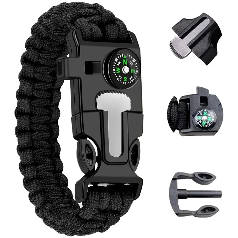 Survival Armband 5in1 mit Paracord, Kompass, Feuerstarter & Pfeife – Outdoor Notfallarmband für Camping, Wandern und Trekking