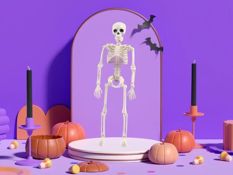 Halloween Deko 👻 Hängendes Menschliches Skelett 40cm Weiß Kunststoff 🎭 5900779956957