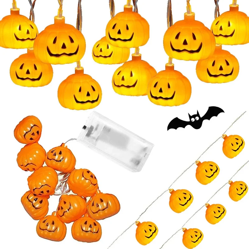 Halloween Kürbis Lichterkette 🎃 10 LED Lampen 200cm Batterie Deko Orange 👻