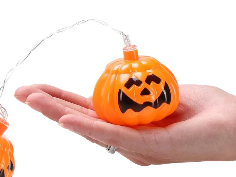 Halloween Kürbis Lichterkette 🎃 10 LED Lampen 200cm Batterie Deko Orange 👻