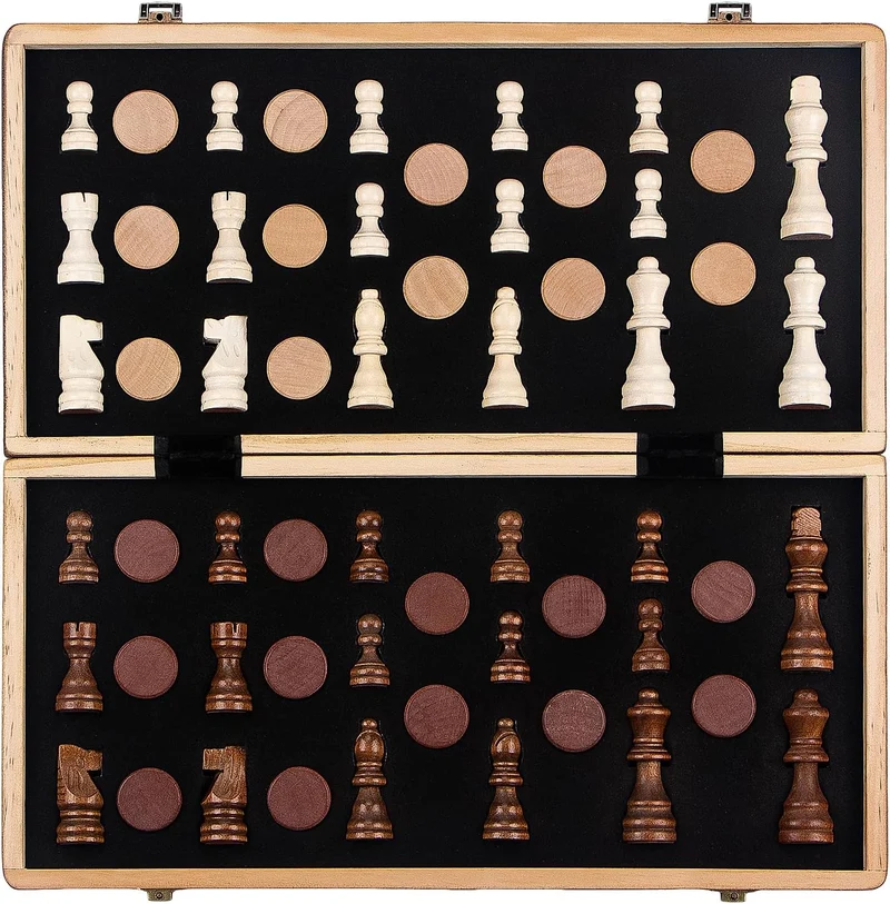 Magnetisches Schachspiel 2in1 Holz klappbar 39cm mit Dame Set für Kinder & Erwachsene