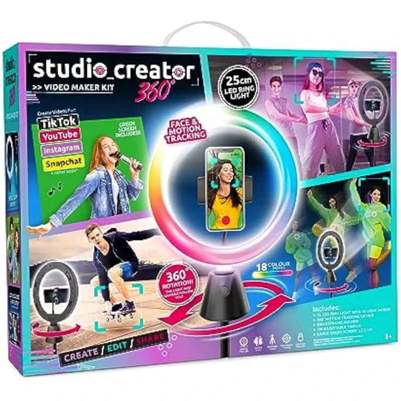 10 Zoll LED Ringlicht mit Stativ & Motion Tracking | Komplett-Set für TikTok, YouTube & Selfies | Smartes Videomaker Set mit Fernbedienung & Greenscreen