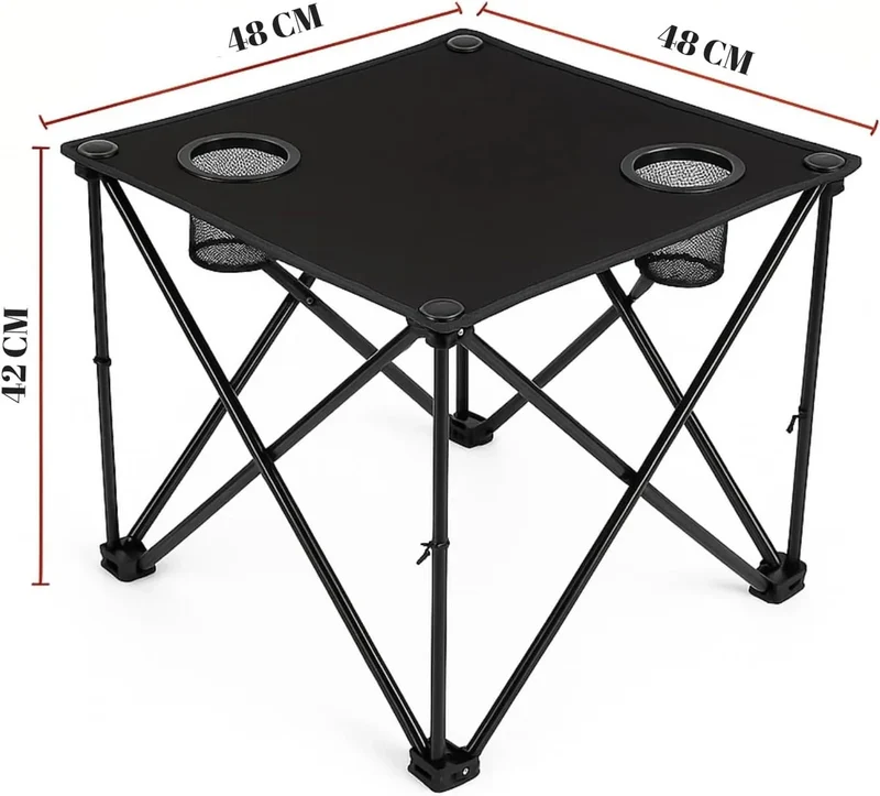 2x Klappstuhl Blau + 1x Campingtisch Schwarz Set – Faltbar mit Getränkehalter