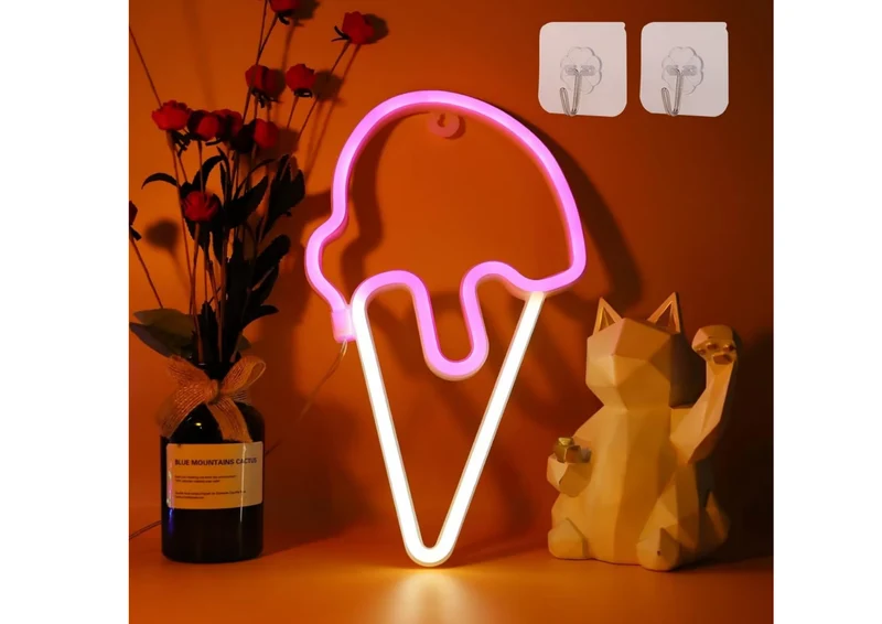 Eiscreme LED Neonlicht Rosa – USB & Batterie – Wanddeko für Party, Zuhause, Schlafzimmer, Kinderzimmer, Deko