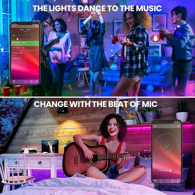 LED Strip 10 m RGB – Bluetooth APP, Timer & Musik Sync, Selbstklebender LED Streifen