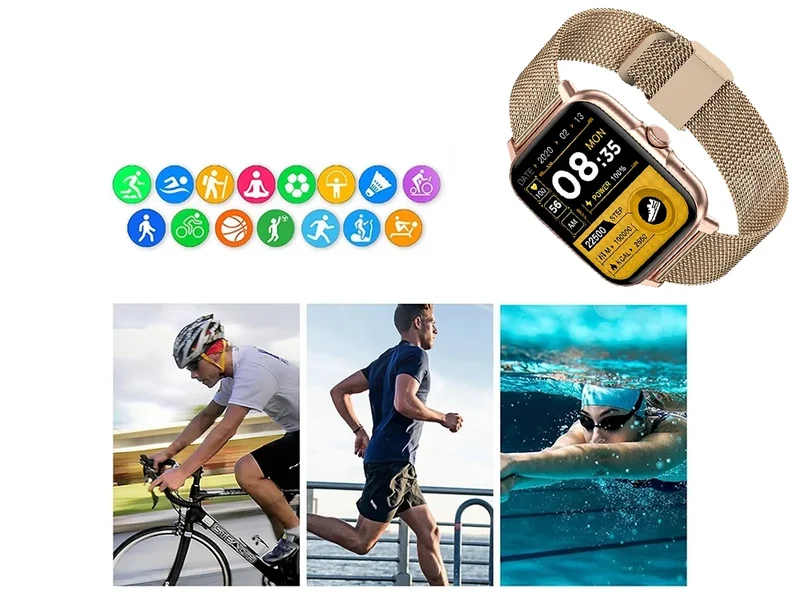 Smartwatch Damen Herren Bluetooth Telefonieren Sportuhr Fitness Tracker Gold 5907451378137