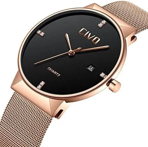 Herren Herrenuhr Edelstahl Quarz Classic Business Armbanduhr Wasserdicht Roségol