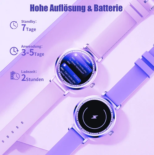 SmartWatch, Fitnessuhr Damen DIY 1.09" Touchs Bildschirm SpO2, IP68 Wasserdicht
