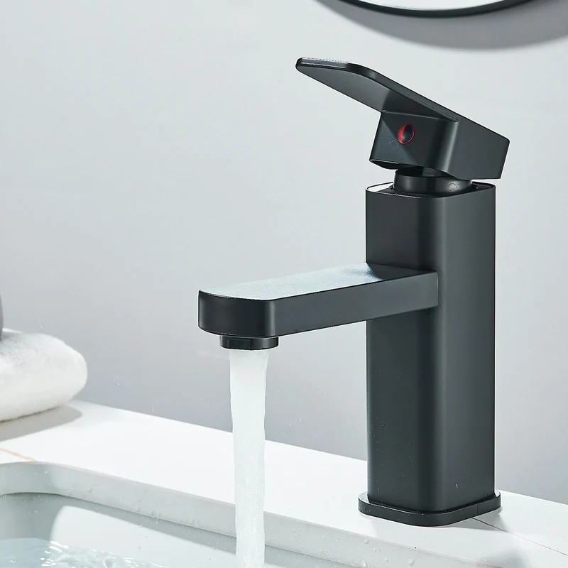 Waschtischarmatur Schwarz – Einhand Mischbatterie für Waschbecken | Moderne Badarmatur mit Heiß- & Kaltwasseranschluss, Keramikkartusche & 40 cm Schläuchen