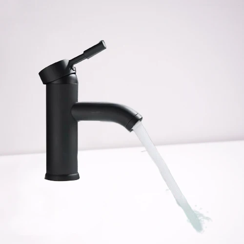 Waschtischarmatur Schwarz – Einhand Mischbatterie für Waschbecken | Moderne Badarmatur mit Heiß- & Kaltwasseranschluss, Keramikkartusche & 40 cm Schläuchen