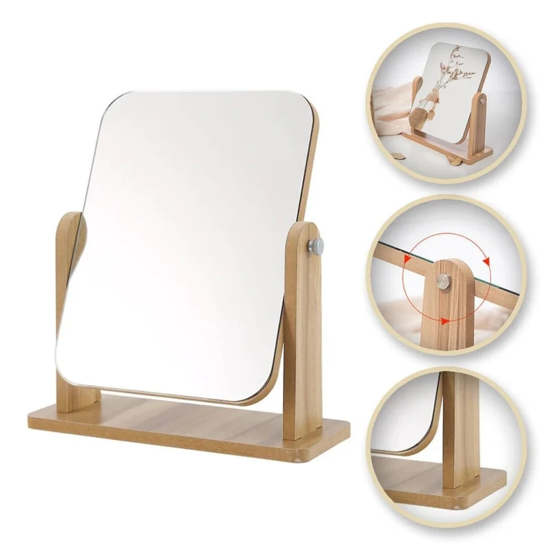 Rechteckiger Kosmetikspiegel aus Holz – Standspiegel mit verstellbarem Winkel ✅