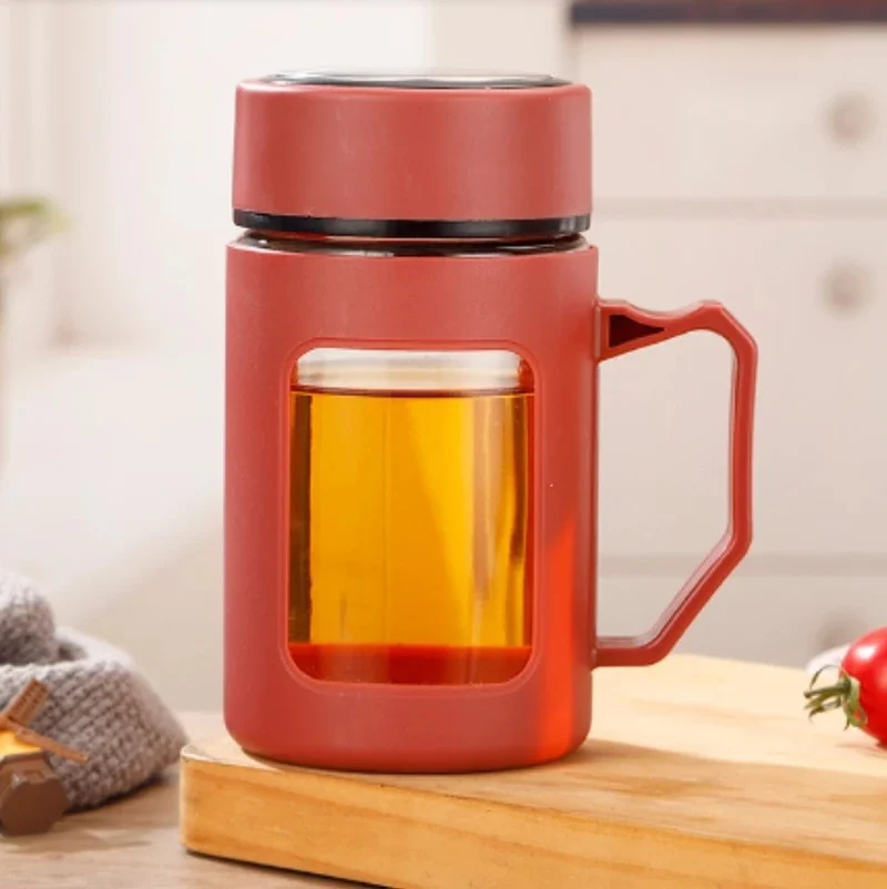 Teeflasche aus Glas 500ml – Thermobecher mit Henkel, Rot oder Schwarz 5903678586386