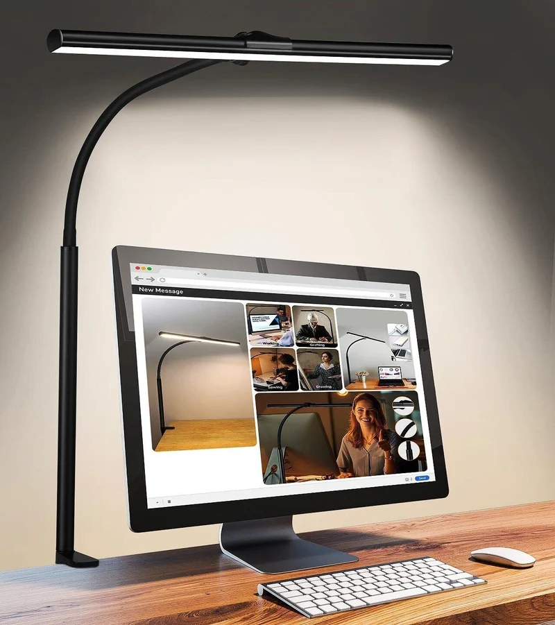 LED Schreibtischlampe klemmbar & dimmbar – 5 Farbtemperaturen, 5 Helligkeitsstufen, Schwanenhals Monitorlampe mit USB