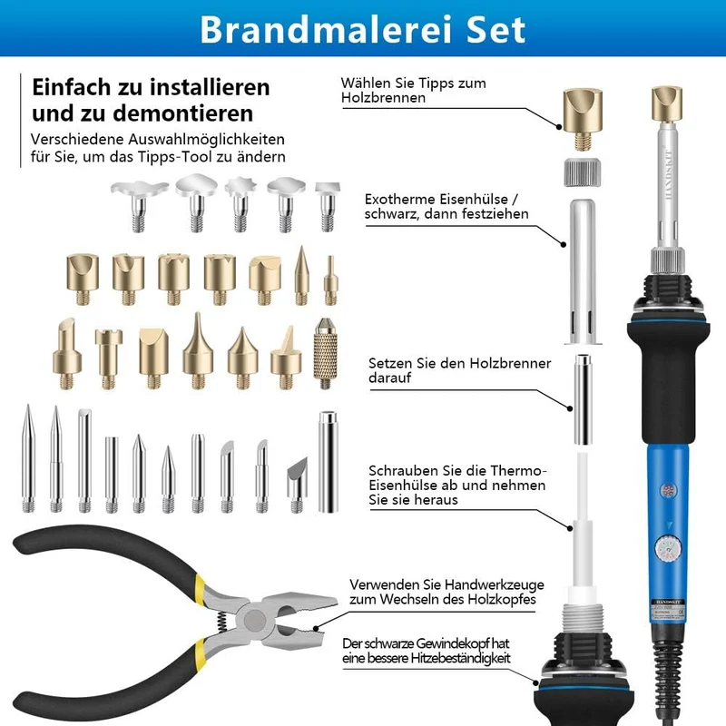 42-teiliges Lötkolben Set 60W mit Temperaturregelung 220–450 °C – Ideal für Holzbrandmalerei, Reparaturen & Hobbyarbeiten