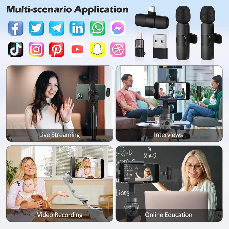 Kabelloses Lavalier Mikrofon Set – 2er Pack Mini Wireless Mikrofone mit Rauschunterdrückung für Smartphone, Laptop & Kamera K10MRFN