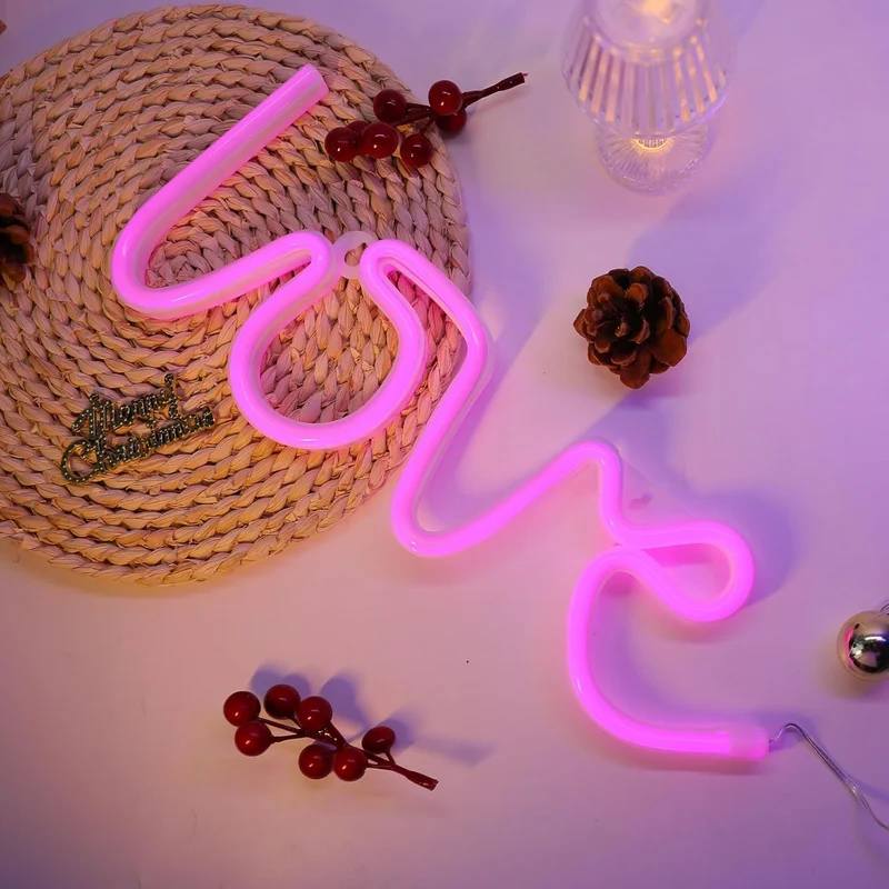 Love Neon Sign Herz LED Neonlicht – USB & Batterie betrieben, romantische Wanddeko für Hochzeit, Geburtstag & Party