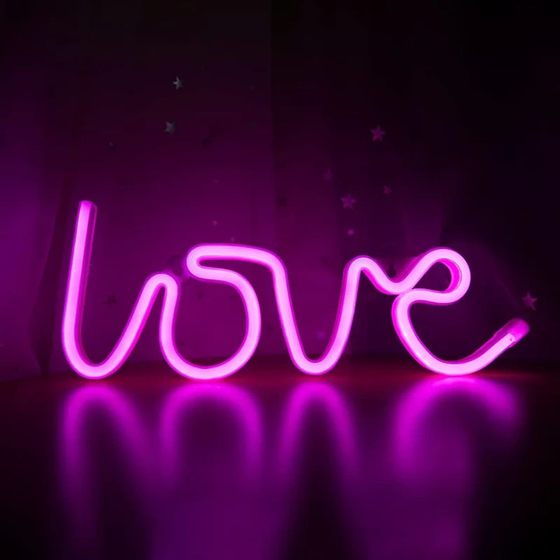 Love Neon Sign Herz LED Neonlicht – USB & Batterie betrieben, romantische Wanddeko für Hochzeit, Geburtstag & Party