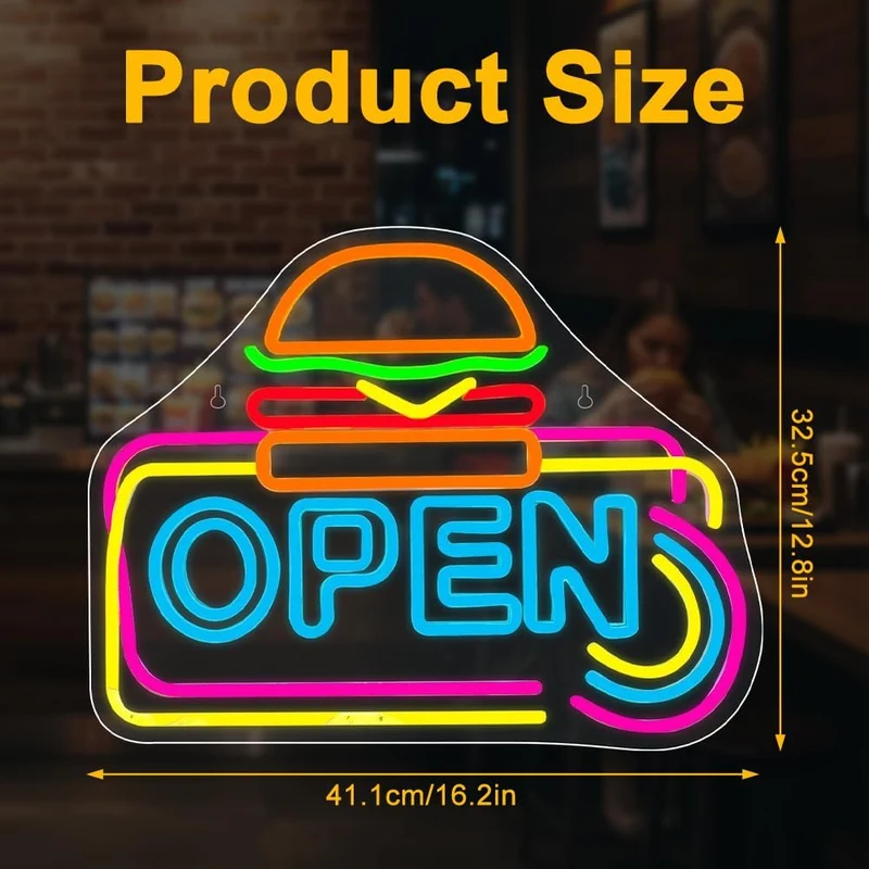 LED Open Neon Schild 41×32,5 cm – USB betrieben & dimmbar für Bar & Geschäft