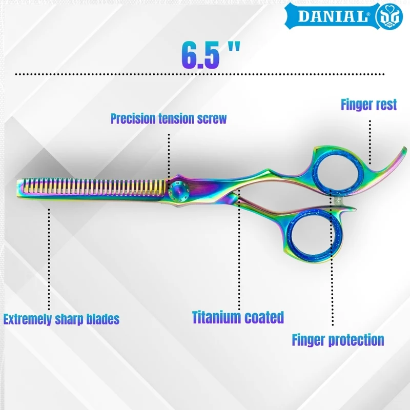 DANIAL 4200 6.5″ Thinning Scissor – Japanese Steel | Titanium Multicolored Finish | Salon Professional Grade