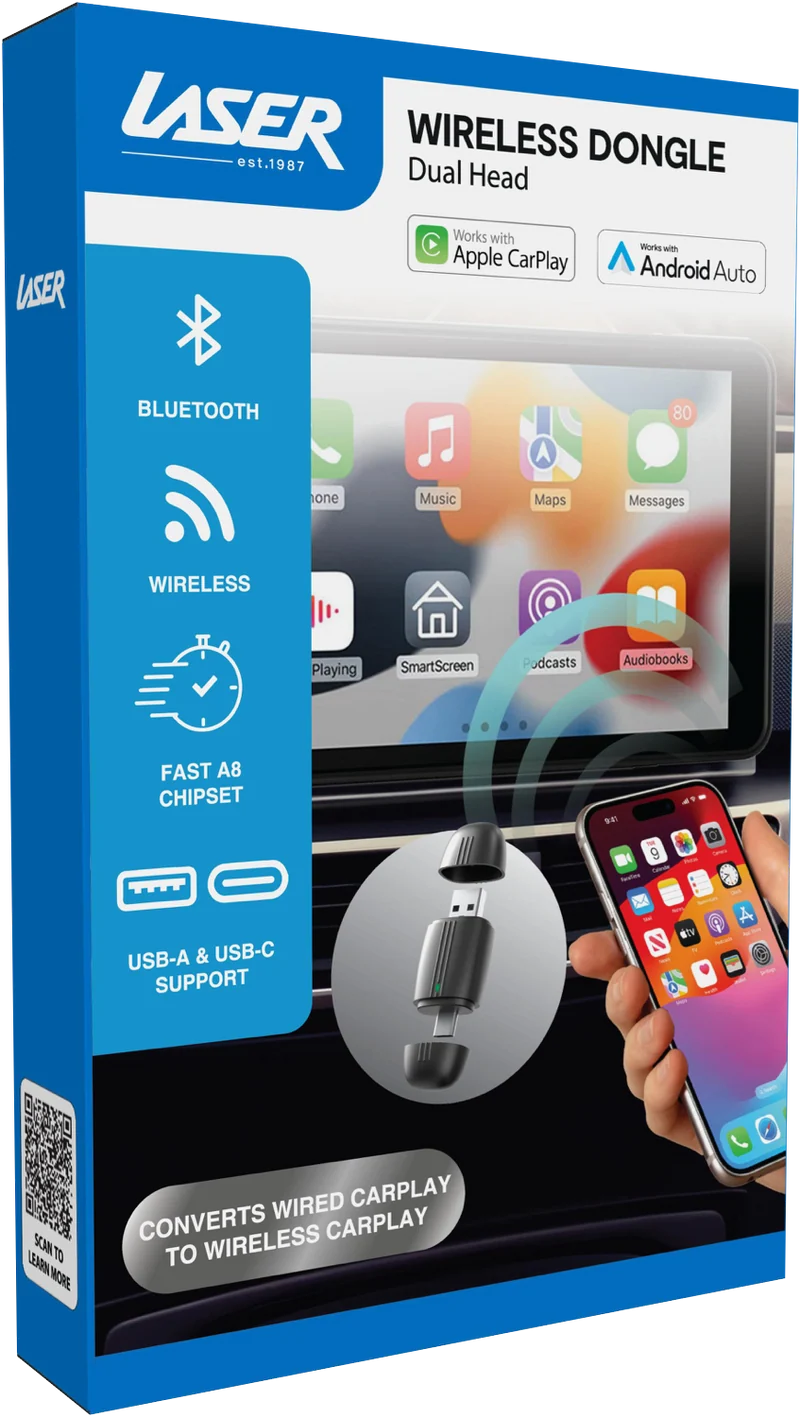 Laser Wireless Dongle for CarPlay/Android Auto USB-A and USB-C